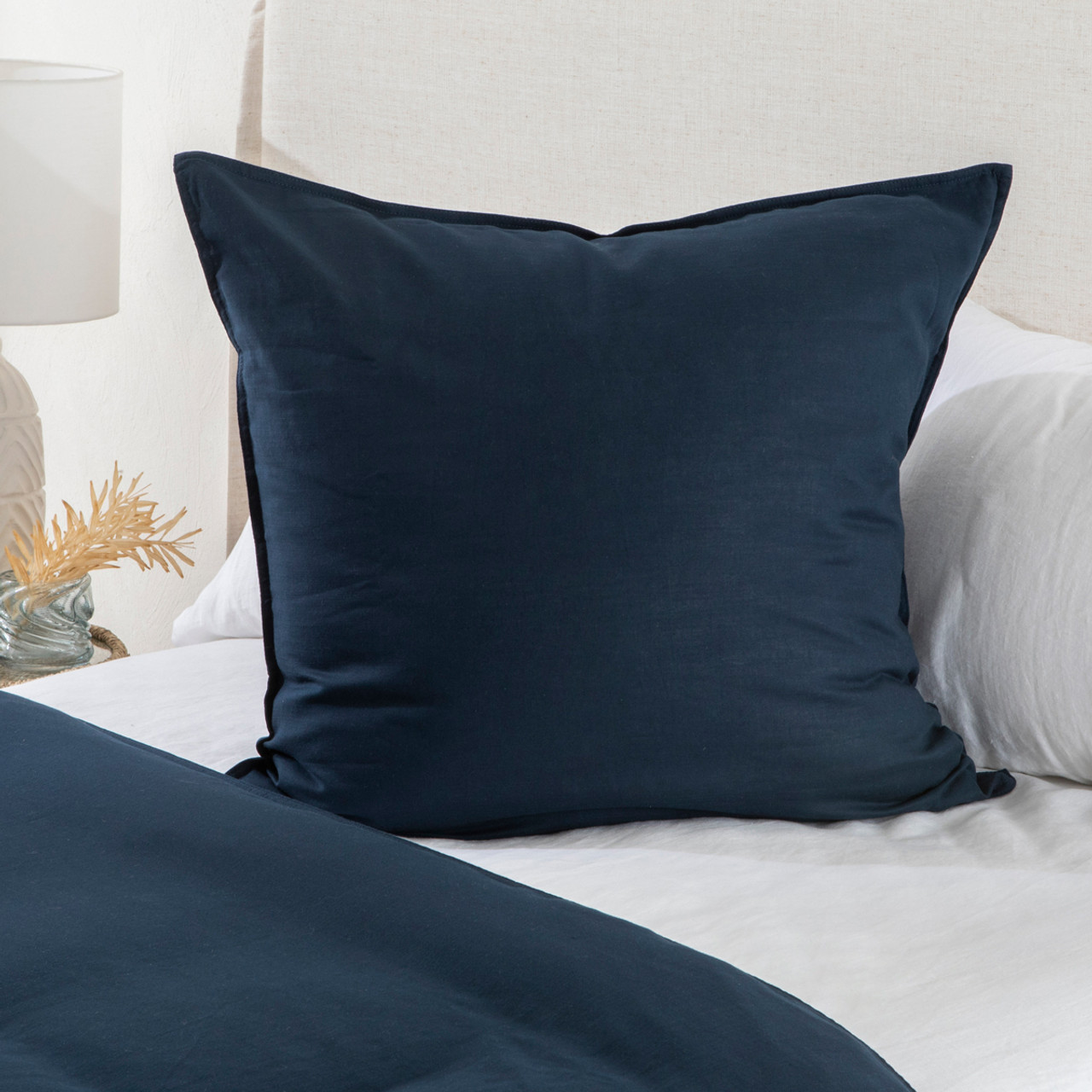 Washed Linen Look Navy European Pillowcase [ESSBWLL19_EURA] - Pillow Talk