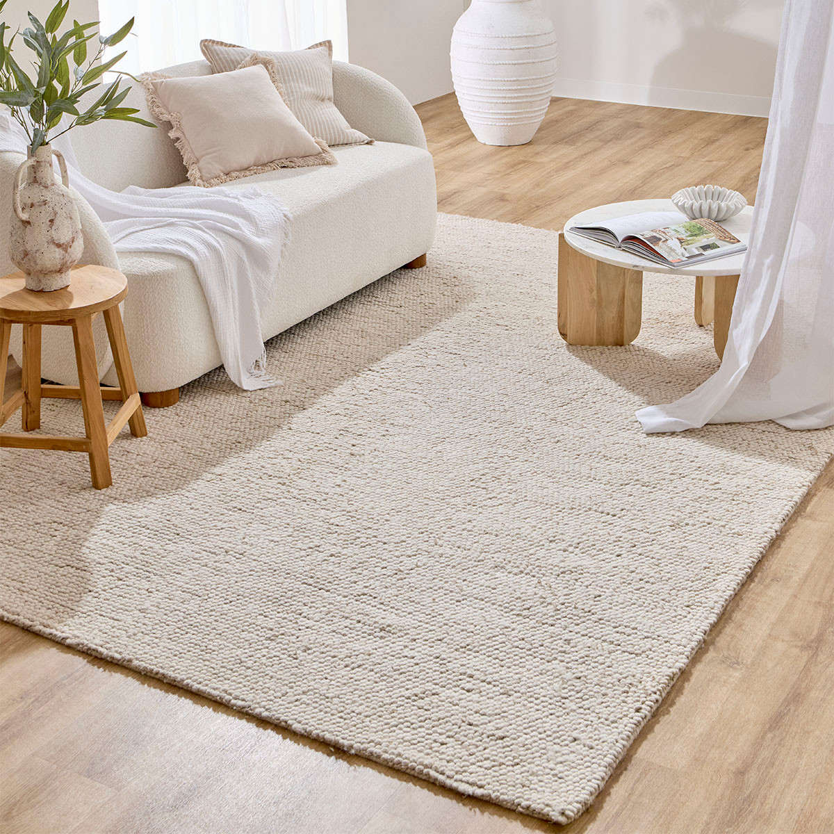 Pebbles Beige Large Wool Floor Rug Pillow Talk