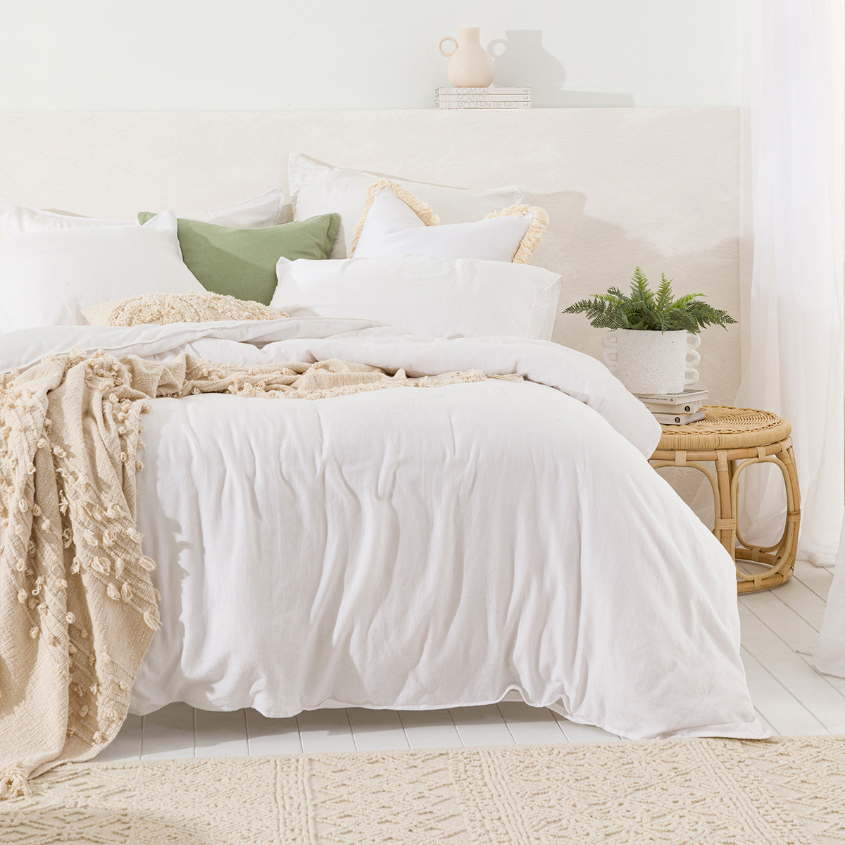 Washed Linen Look White Quilt Cover Set 