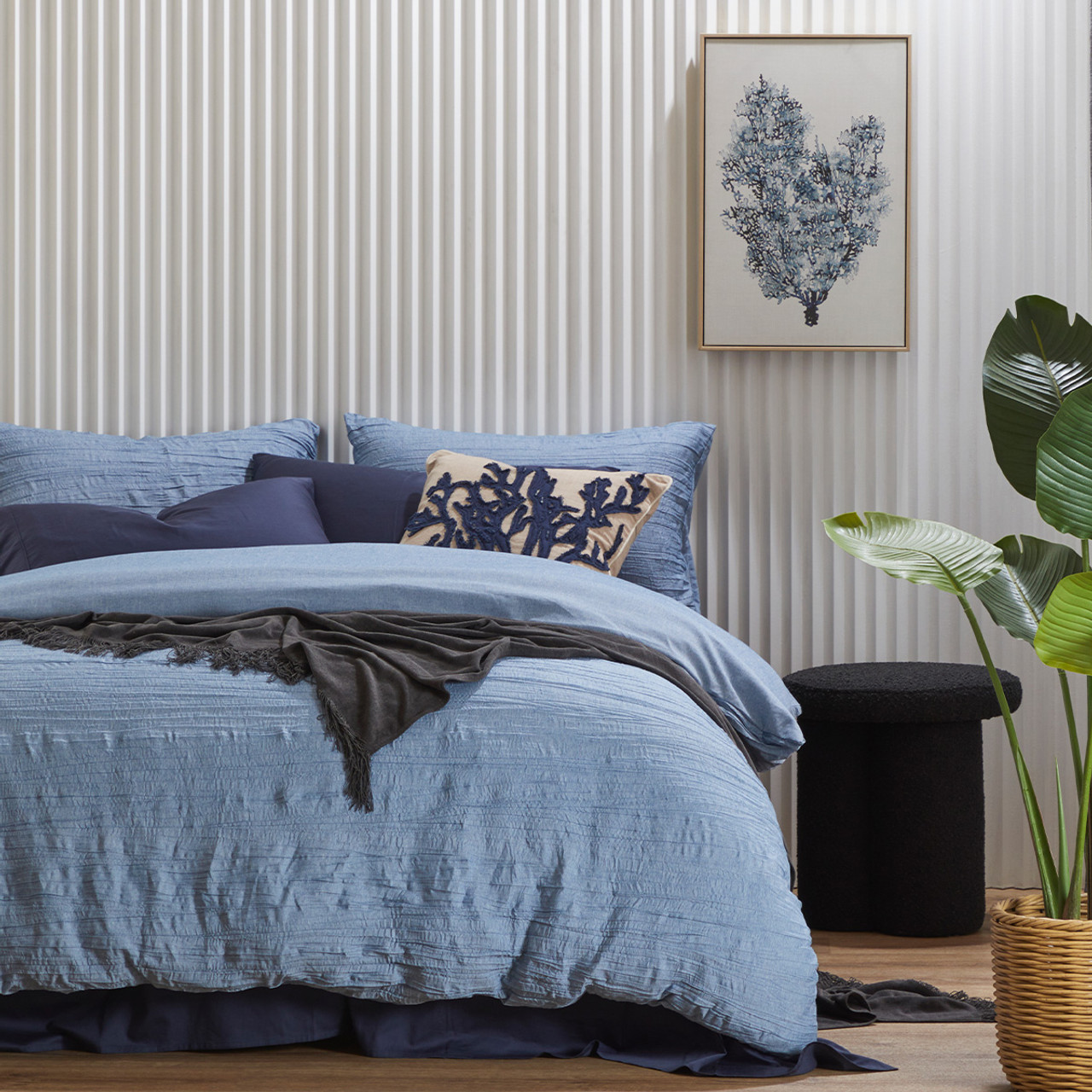 Betty Dark Denim Cotton Quilt Cover Set by Accessorize