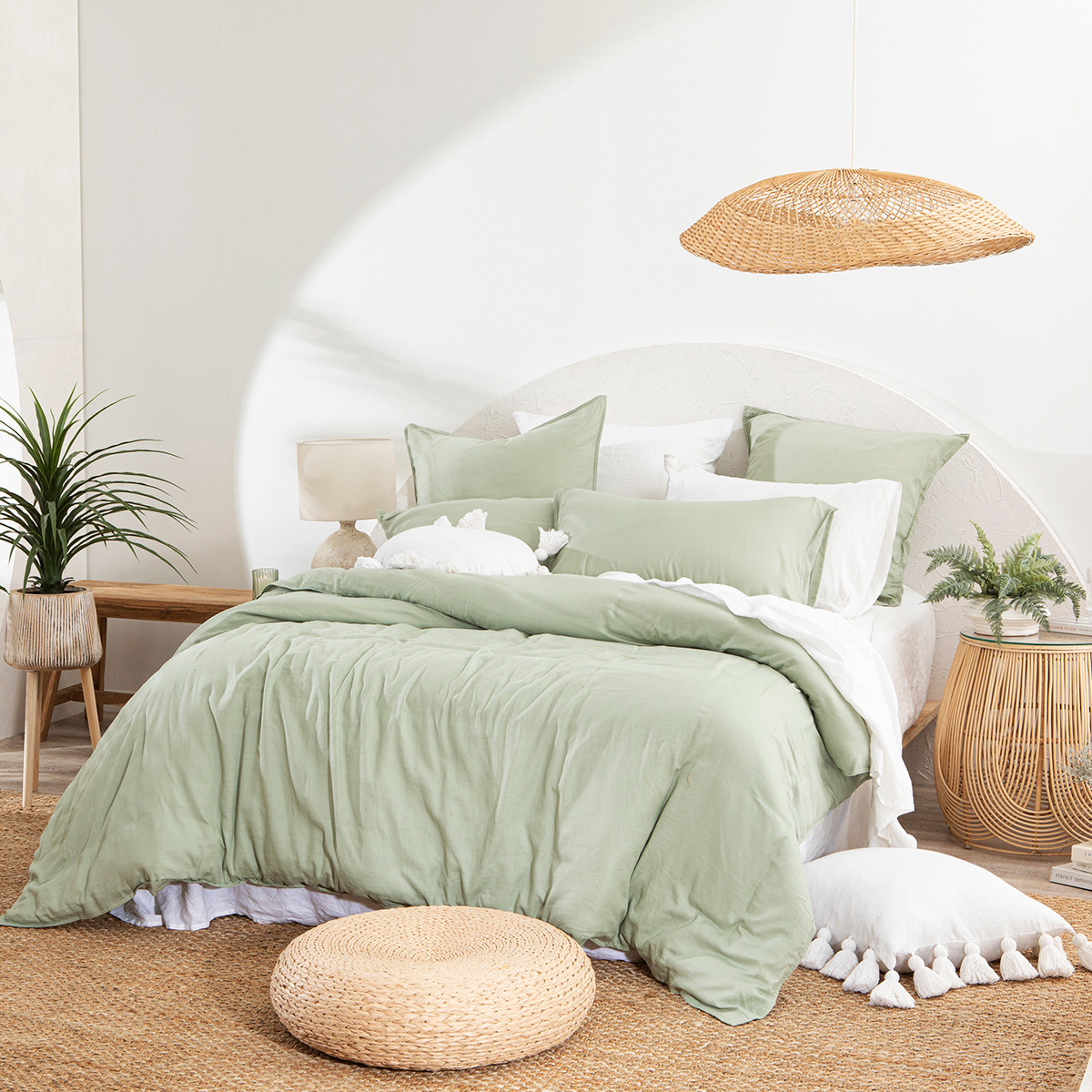 Washed Linen Look Mint Quilt Cover Set 