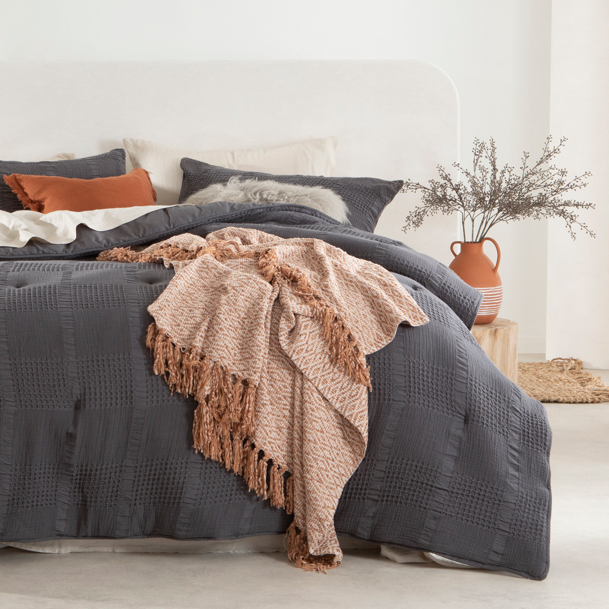 Waffle Gauze Charcoal Comforter Set 