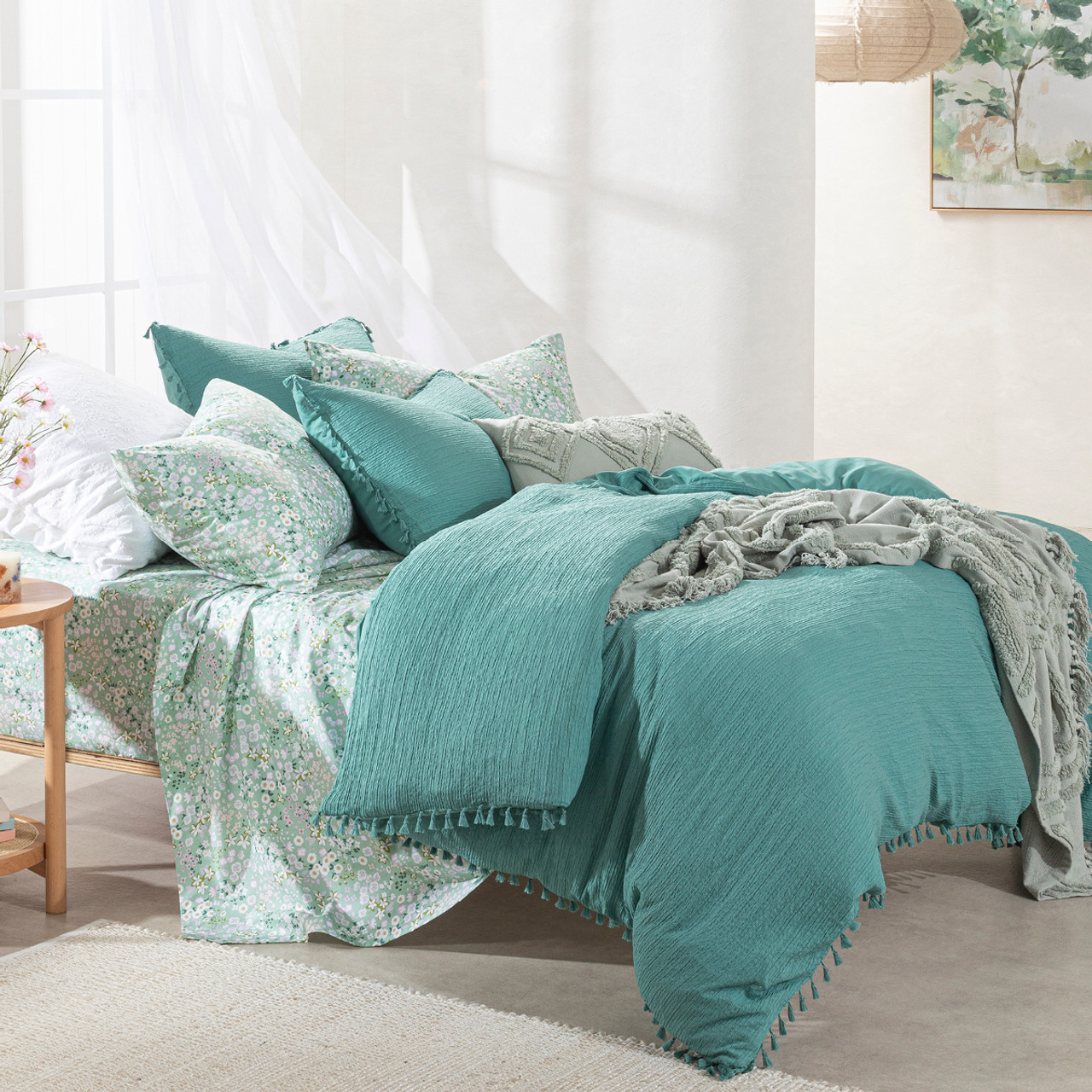 Talia Green Quilt Cover Set [ESSBTALIA22D] - Pillow Talk