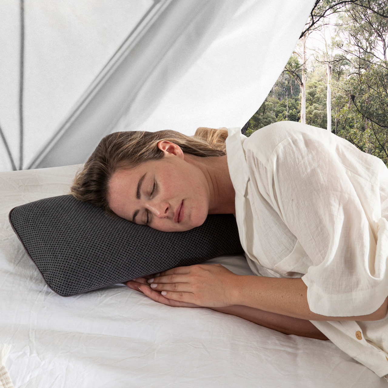 Sleeping with a travel pillow deals in bed