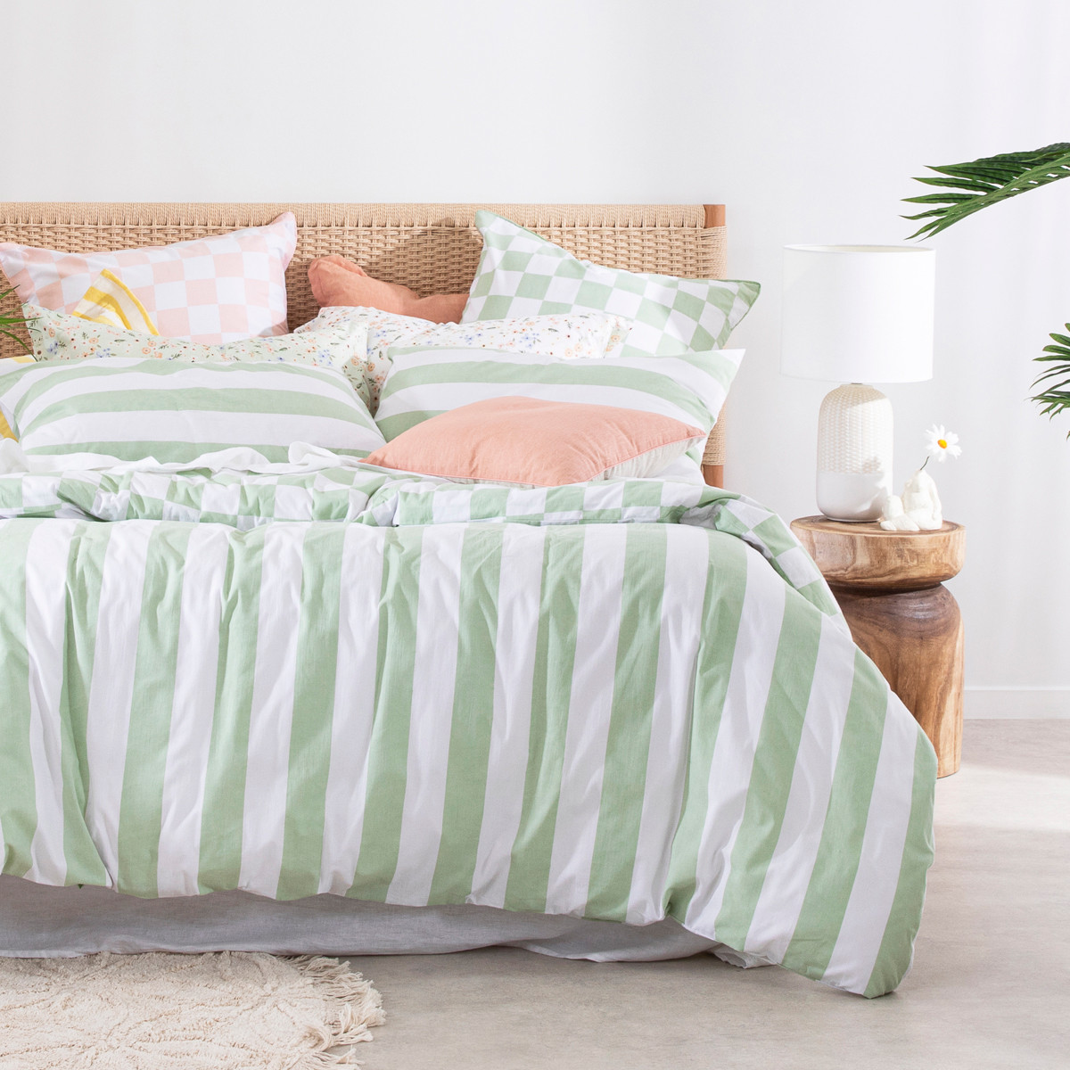 Check N Stripe Sage Quilt Cover Set 