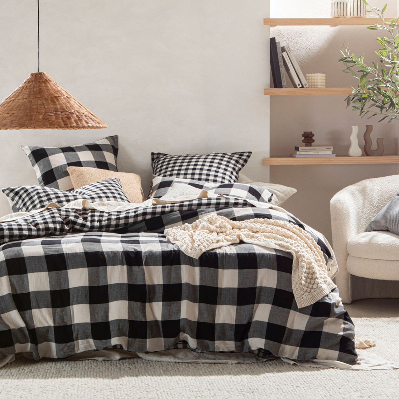 Dylan Black Gingham Quilt Cover Set [HABBDYLANQ22C] - Pillow Talk