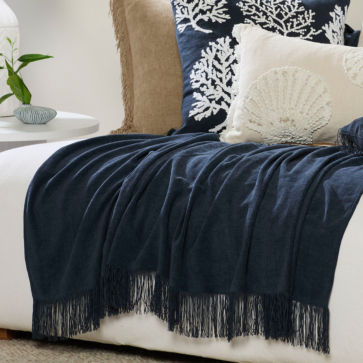 Isola Extra Large Fringed Chenille Throw Pillow Talk