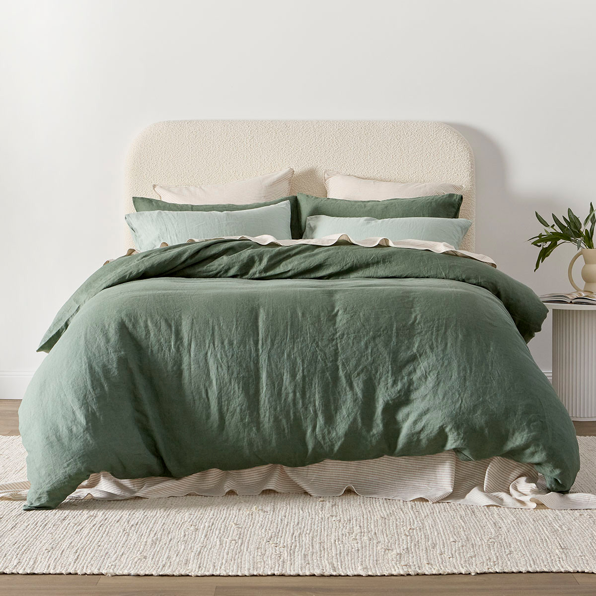 Washed Linen Dark Green Quilt Cover Set