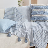 Akela Tufted Cotton Blend Throw in LightBlue, NaturalWhite by Habitat | 1 x Throw 127cm x 152cm - Pillow Talk