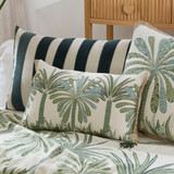 Siwa Palm Oblong Embroidered Cushion in Green by MUSE | 1 x Oblong Cushion 30cm x 50cm - Pillow Talk