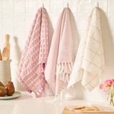 Alvaro Tea Towel Set of 3 in DustyPink, Rust, DustyBlue, Green, Natural by Habitat | 3 Pack - Pillow Talk