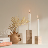 Tarra Travertine Candle Holder in Natural by MUSE | Small, Large - Pillow Talk