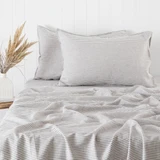 Linen Cotton Striped Sheet Set in ChocolateStripe, HotChocStripe, NaturalGingham, SageGingham, Charcoal, Green, Natural by Habitat | King Bed, Queen Bed - Pillow Talk