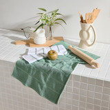 Oxford Cotton Tea Towel Set of 2 in Green, Natural, Navy by Essentials | 2 Pack - Pillow Talk
