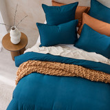 Washed Linen Look Petrol Blue European Pillowcase [ESSBWLL19ANEUR]