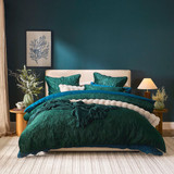 Velvet Palms Quilt Cover Set in Natural, DeepGreen by Habitat | Double Bed, Queen Bed, Super King Bed - Pillow Talk