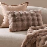 Prague Faux Fur Oblong Cushion in Truffle, Snow by MUSE | 1 x Oblong Cushion 40cm x 60cm - Pillow Talk