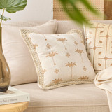 Raina Palm with Embroidered Trim Cushion in Natural by MUSE | 1 x Square Cushion 45cm x 45cm - Pillow Talk