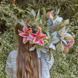 Budding Tiger Lily Stem in Pink, White by MUSE | Pillow Talk