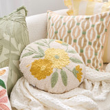 Clover Round Floral Embroidered Cushion in Yellow by MUSE | Round - Pillow Talk