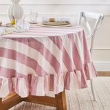 Piper Stripe Ruffle Table Cloth in Rose by Habitat | Rectangle Table Cloth 150x300cm, Round Table Cloth 180cm - Pillow Talk