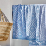 Moreton Turkish Style Beach Towel in BlueParadisoPalm, MustardSolaireSun by Sundays by Pillow Talk | 75x150cm - Pillow Talk