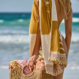Solaire Jacquard Beach Towel with Taping in MustardMulti by Sundays by Pillow Talk | 86x160cm - Pillow Talk Solaire Jacquard Beach Towel with Taping in MustardMulti by Sundays by Pillow Talk | 86x160cm - Pillow Talk
