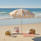 Rhodes Stripe Scalloped Fringed Beach Umbrella in Mustard by Sundays by Pillow Talk | 1 x 200cm Beach Umbrella - Pillow Talk
