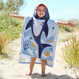 Sea Adventures Shark Hooded Beach Towel in DarkBlue by Sundays by Pillow Talk | 60x120cm - Pillow Talk