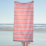 Aegean Pink/Red Stripe Large Beach Towel in PinkRed by Sundays by Pillow Talk | 86x160cm - Pillow Talk Aegean Pink/Red Stripe Large Beach Towel in PinkRed by Sundays by Pillow Talk | 86x160cm - Pillow Talk
