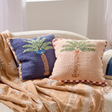Costa Del Mar Palm Embroidered Cushion in Clay, DarkBlue by Habitat | 1 x Square Cushion 45cm x 45cm - Pillow Talk