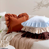 Celine Scalloped Frill Velvet Feather Cushion in LightBlue, Natural, Berry, Caramel, Chocolate by MUSE | 1 x Square Cushion 45cm x 45cm - Pillow Talk