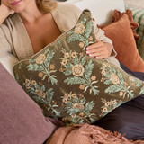 Elaris Floral Embroidered Velvet Cushion in DarkGreen by Habitat | 1 x Square Cushion 50cm x 50cm - Pillow Talk