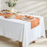 Ashra Rust Fringed Cotton Table Runner in Rust by MUSE | Table Runner 35cm x 180cm - Pillow Talk
