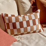 Pascale Check Embroidered Cushion in Caramel by Habitat | 1 x Oblong Cushion 30cm x 50cm - Pillow Talk