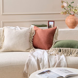 Romi Cotton Tassel Cushion in DarkGreen, Natural, Pecan by MUSE | 1 x Square Cushion 45cm x 45cm - Pillow Talk