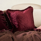 Lyra Embroidered Velvet Cushion with Frill in Berry by MUSE | Square 45 - Pillow Talk