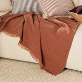 Raya Chenille Gauze Reversible Throw in Caramel, DarkGreen, Natural, White by MUSE | 127x152cm - Pillow Talk