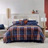 Navy Check Reversible Flannelette Quilt Cover Set in NavyCheck by Habitat | Double Bed, Super King Bed, Queen Bed, Single Bed - Pillow Talk
