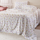White Floral Cotton Flannelette Sheet Set [HABBPRFLSS26C]