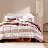 Salma Stripe Reversible Comforter Set in Caramel by Essentials | King Bed, Queen Bed, Single Bed, Double Bed - Pillow Talk