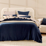 Washed Linen Navy Quilt Cover Set [MUSBEULINQCSE]