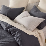 Washed Linen Charcoal Quilt Cover Set [MUSBEULINQCSD]