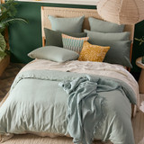 Washed Linen Sage Quilt Cover Set [MUSBEULINQCSC]