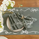 Aubrey Dark Green Bow Embroidered Napkin Set of 4 [HABLAUBNAS25C]
