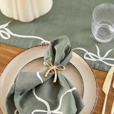 Aubrey Dark Green Bow Embroidered Napkin Set of 4 [HABLAUBNAS25C]