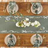 Aubrey Dark Green Bow Embroidered Table Runner [HABLAUBTCS25C]