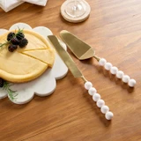 Beaded Cake Knife and Server Set of 2 in White by Habitat | 2 Pack - Pillow Talk