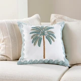 Talis Palm Embroidered Cushion With Border in Blue by MUSE | Square 45 - Pillow Talk
