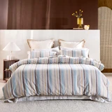 Sunday Stripe Quilt Cover Set in Blue by Habitat | Double Bed, Single Bed, Super King Bed, Queen Bed - Pillow Talk